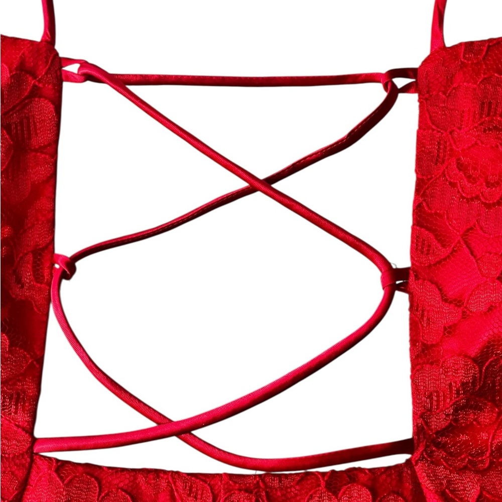 Jessica McClintock Gunne Sax women’s Size 13/ 14 Red Lace Dress Lace Up Back - Picture 5 of 16